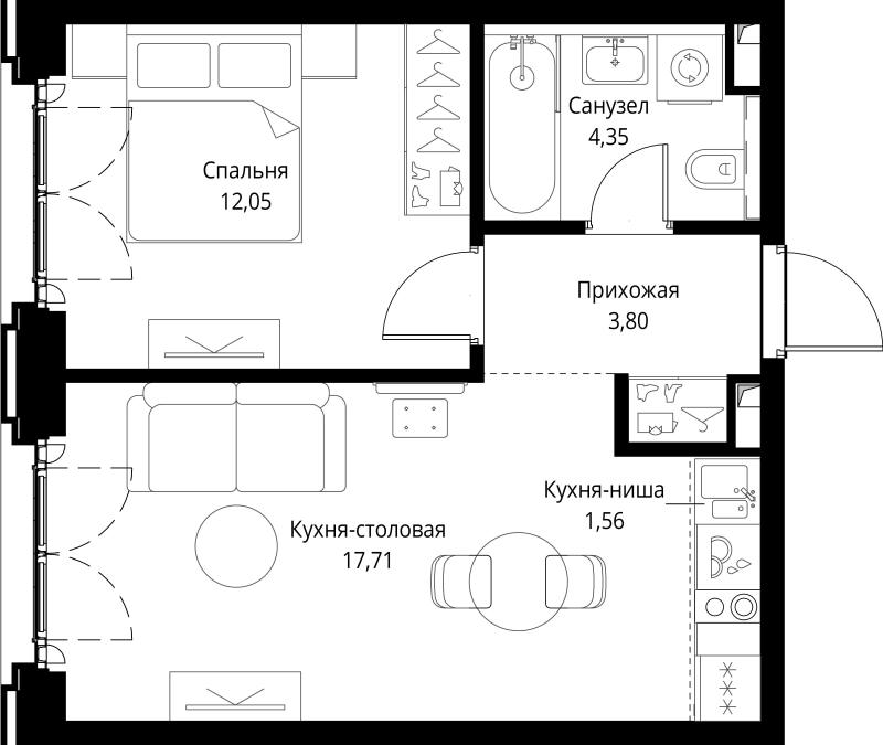 2 ккв (Евро) 39,5 м²