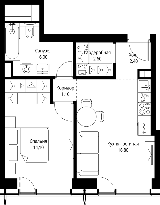 2 ккв (Евро) 43 м²