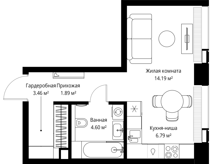 Студия 30,9 м²