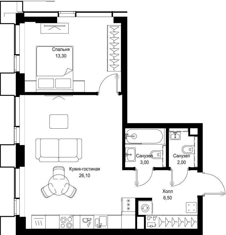 2 ккв (Евро) 50,9 м²