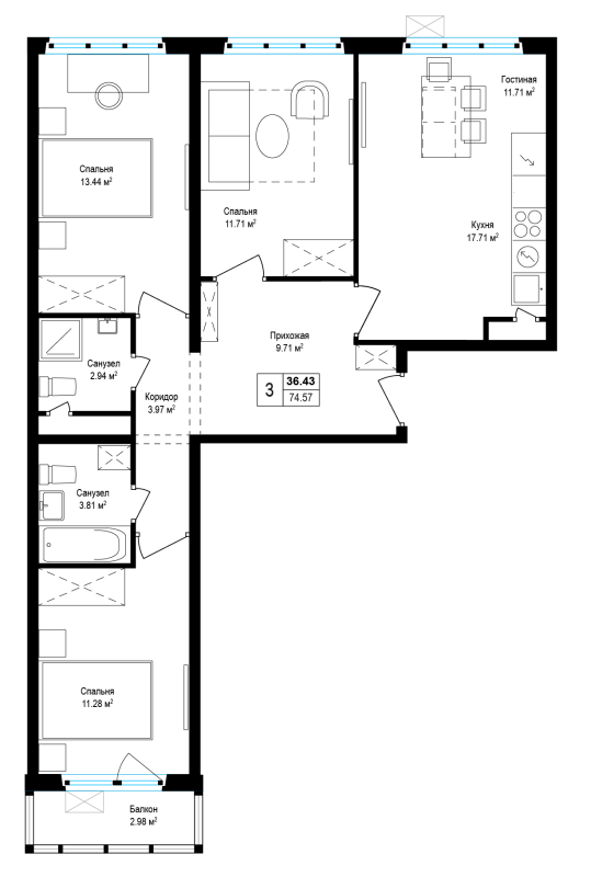 4 ккв (Евро) 75,7 м²