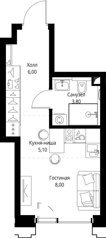 Студия 23,4 м²