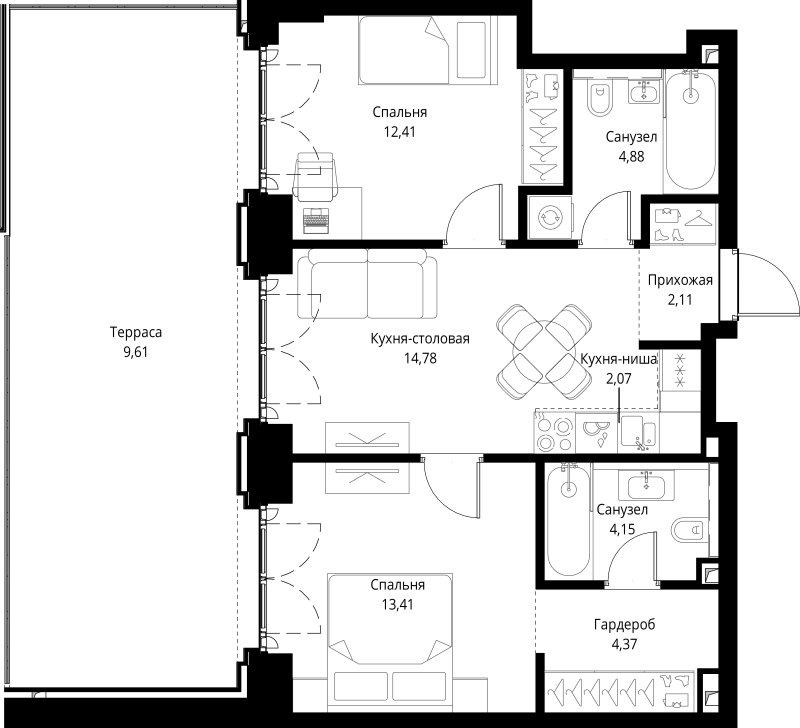 3 ккв (Евро) 67,8 м²