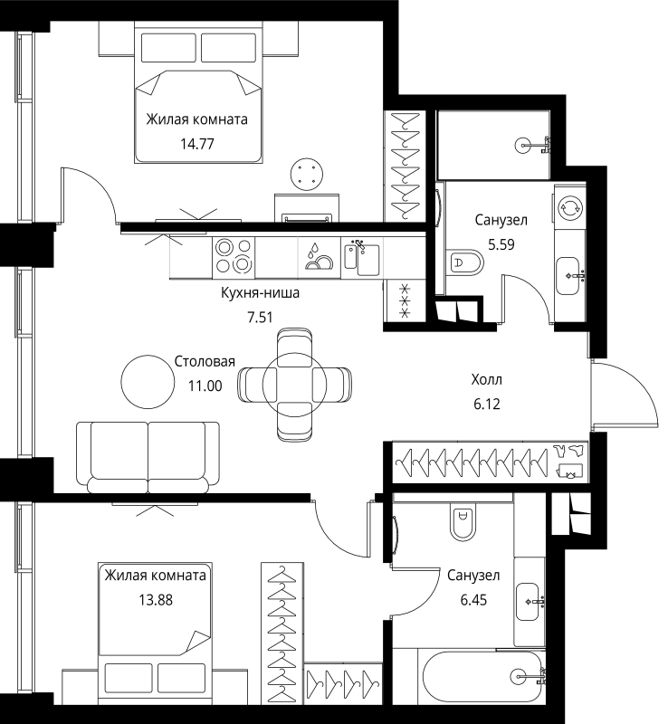 3 ккв (Евро) 65,3 м²