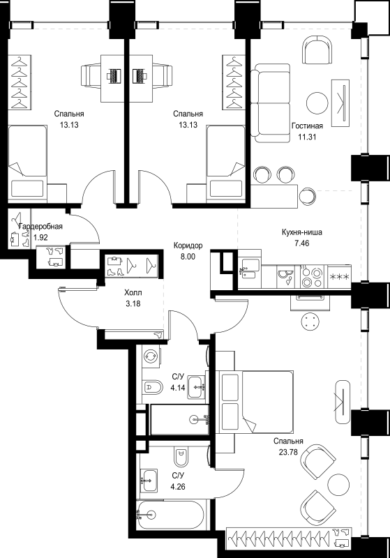 4 ккв (Евро) 90,3 м²