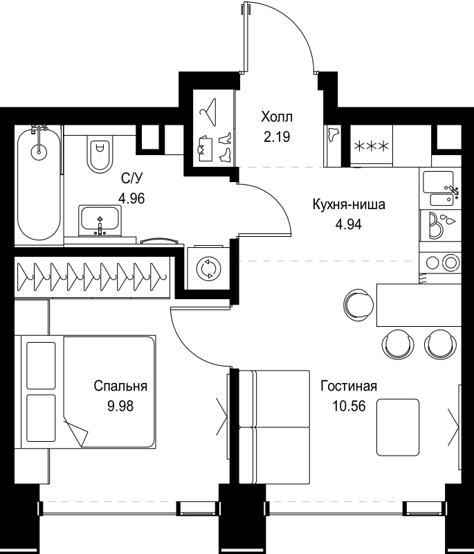 2 ккв (Евро) 32,6 м²