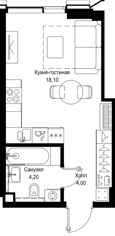 Студия 26,3 м²