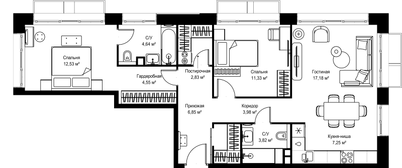 3 ккв (Евро) 77,1 м²