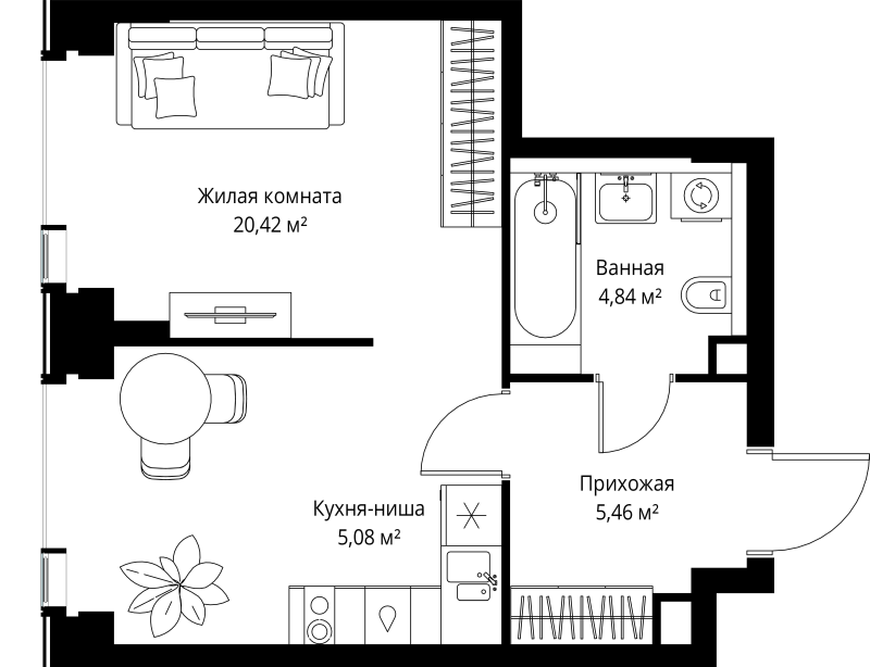 Студия 35,8 м²