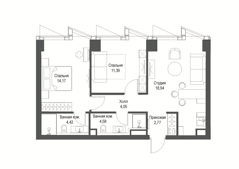 3 ккв (Евро) 62,1 м²