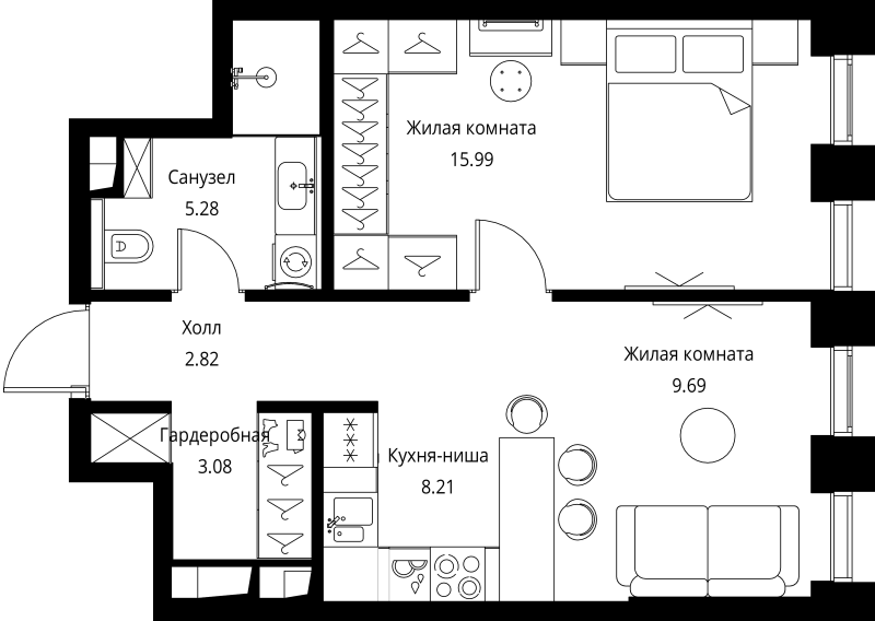 2 ккв (Евро) 45,1 м²
