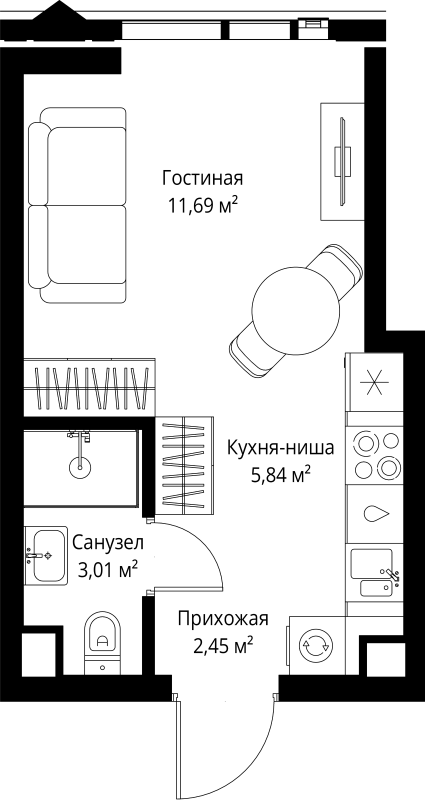 Студия 23 м²