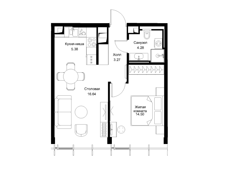 2 ккв (Евро) 44 м²