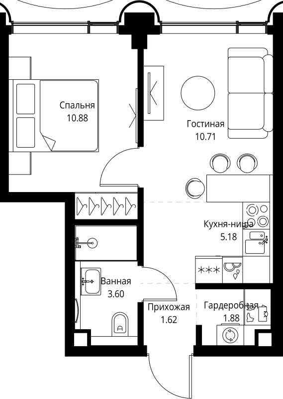 2 ккв (Евро) 33,9 м²