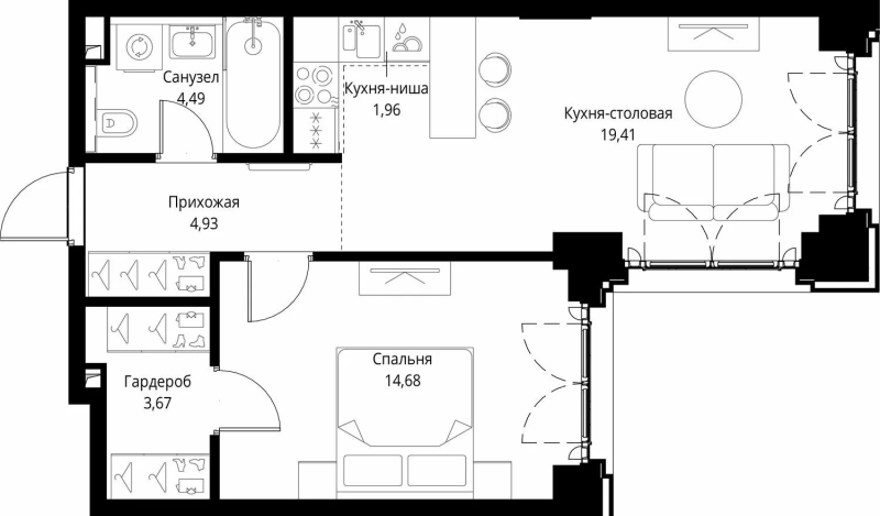 2 ккв (Евро) 49,1 м²