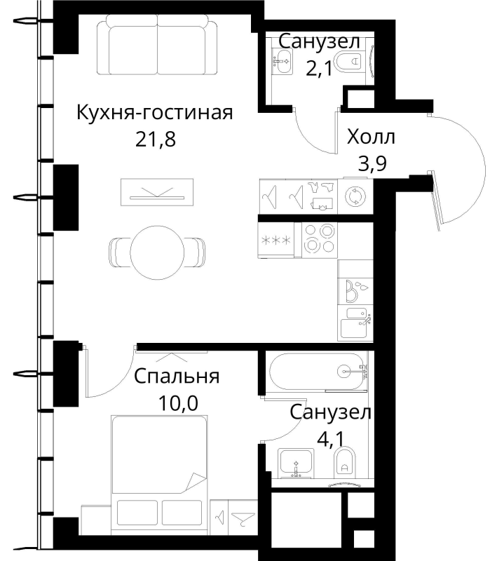 2 ккв (Евро) 41,9 м²