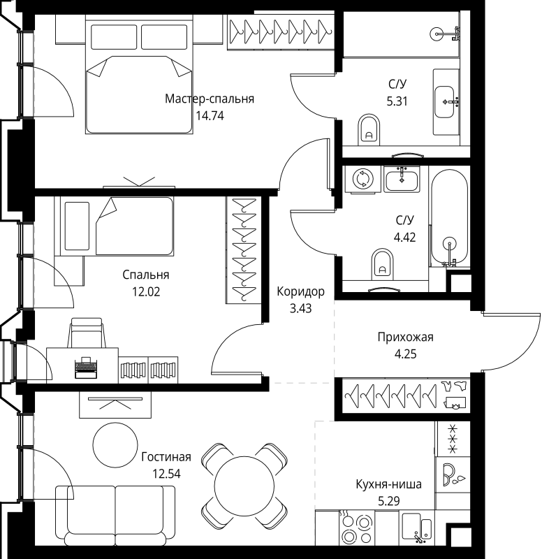 3 ккв (Евро) 62 м²