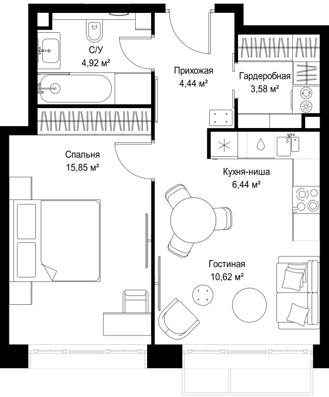 2 ккв (Евро) 45,9 м²
