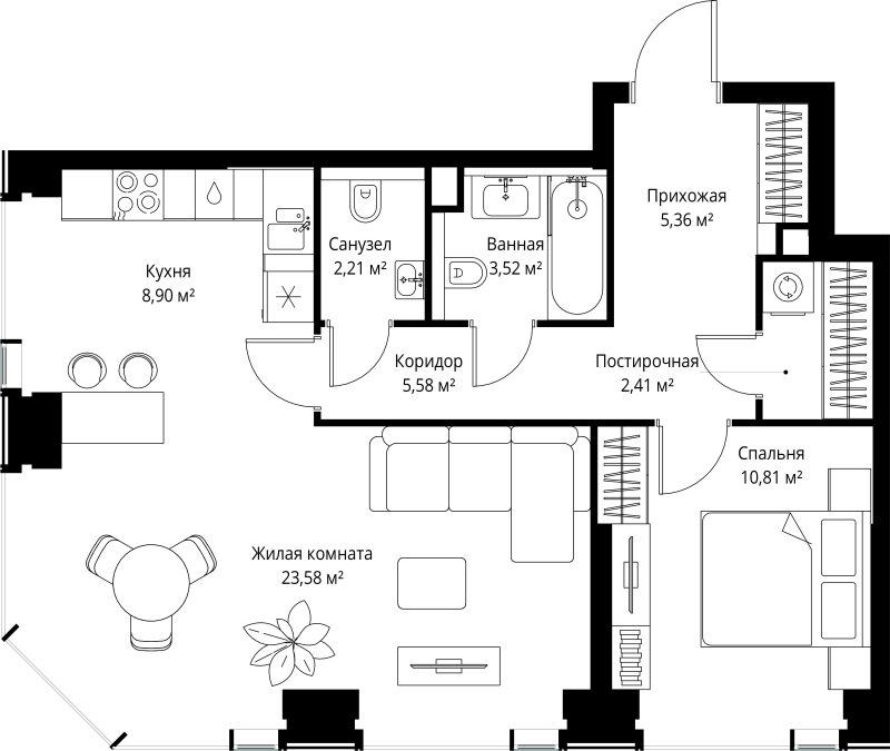 2 ккв (Евро) 62,4 м²