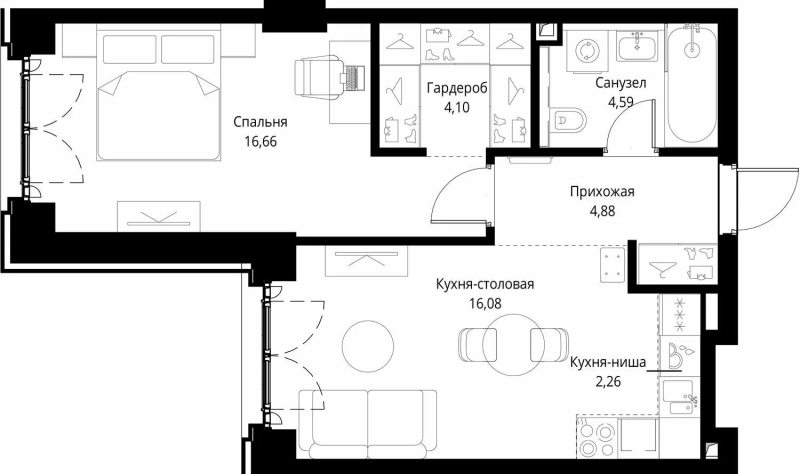 2 ккв (Евро) 48,6 м²