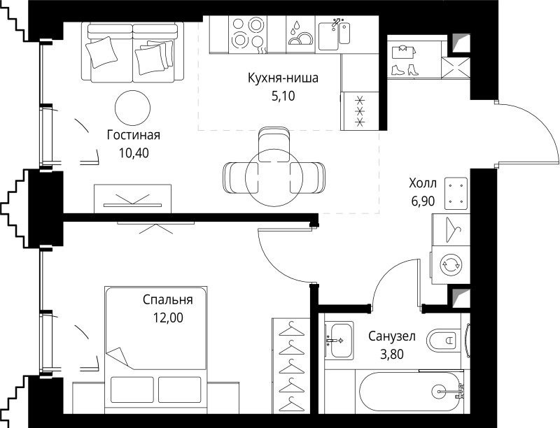 2 ккв (Евро) 38,5 м²