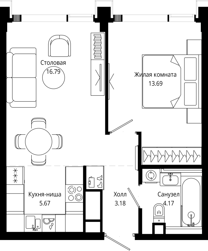 2 ккв (Евро) 44,4 м²