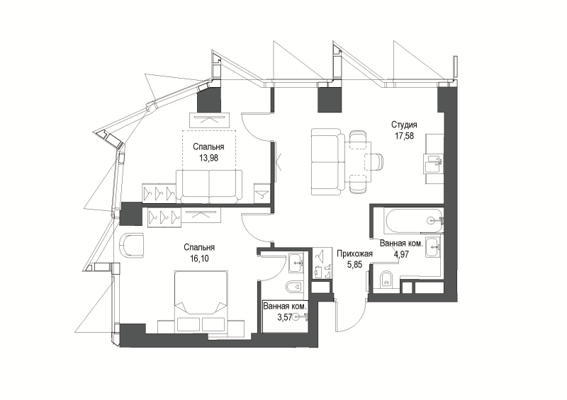 3 ккв (Евро) 62,1 м²