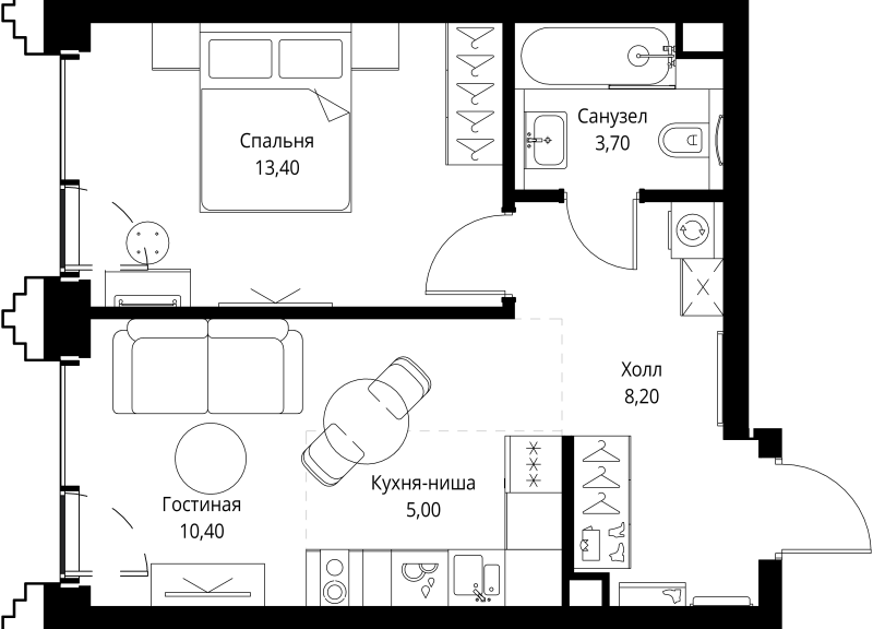 2 ккв (Евро) 41,1 м²