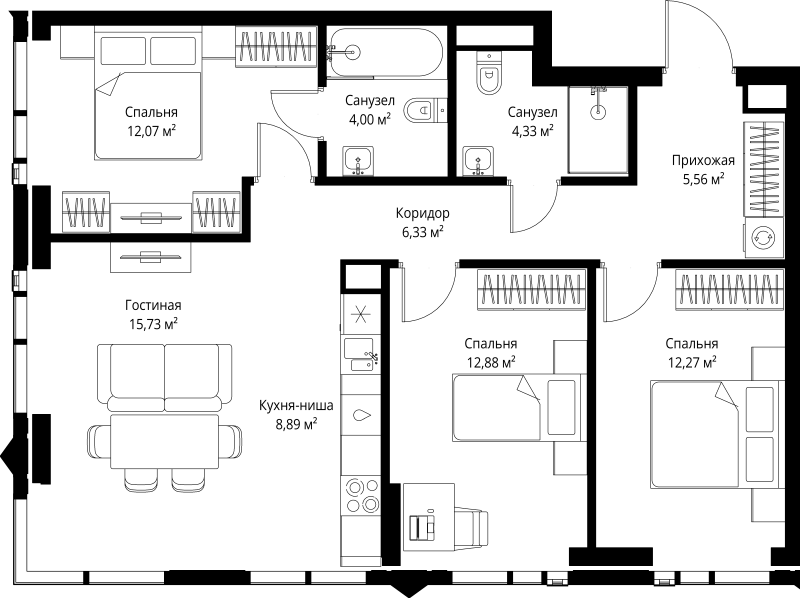 4 ккв (Евро) 82,1 м²