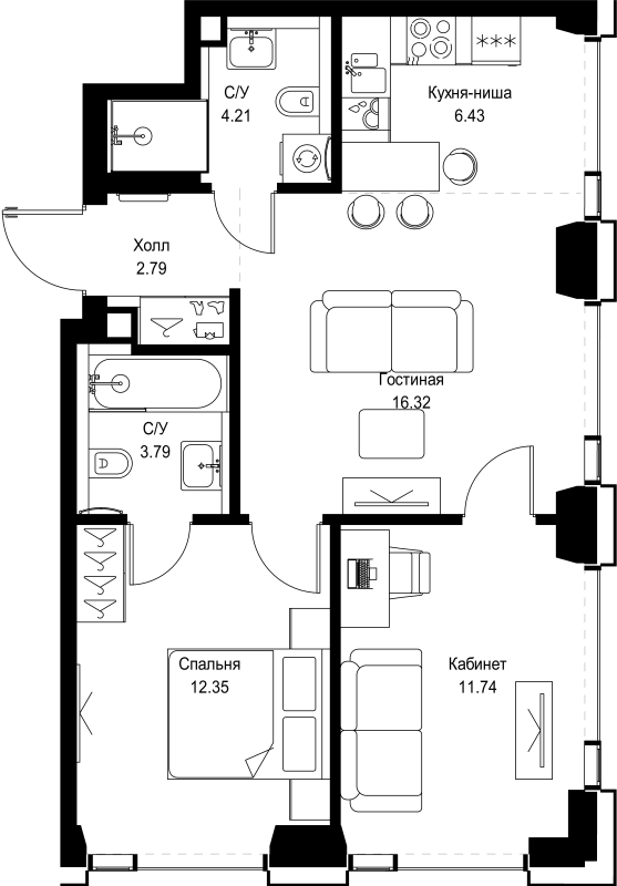 3 ккв (Евро) 57,6 м²
