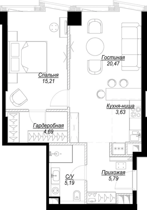2 ккв (Евро) 55,2 м²