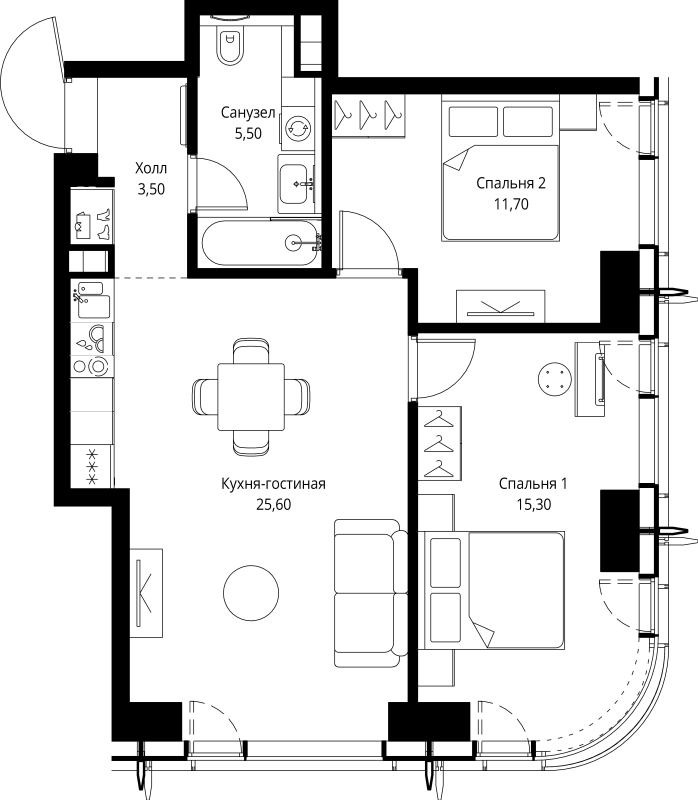 3 ккв (Евро) 61,6 м²