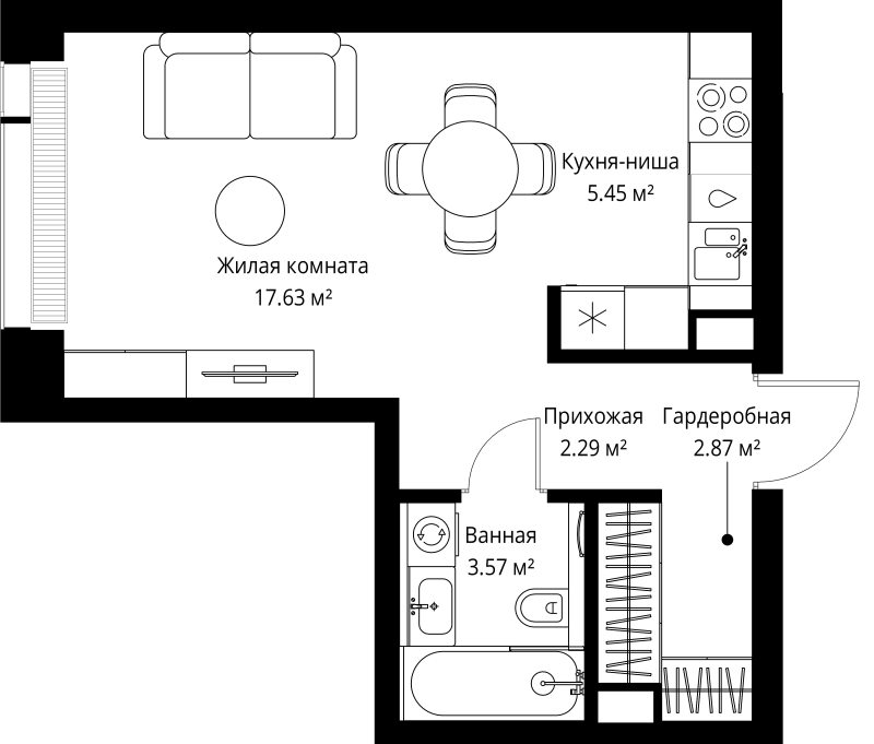 Студия 31,8 м²