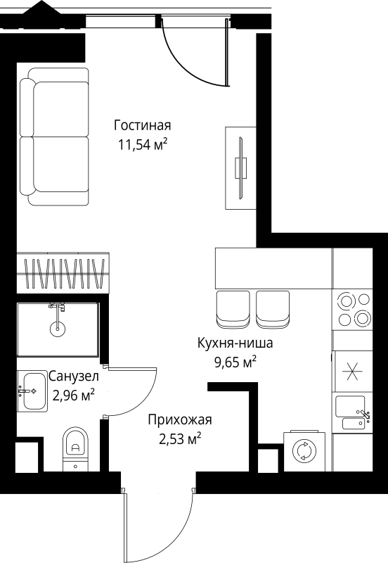 Студия 26,7 м²