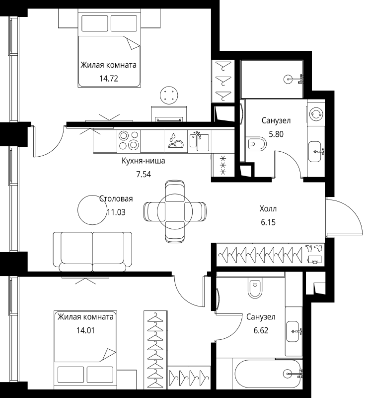 3 ккв (Евро) 65,9 м²