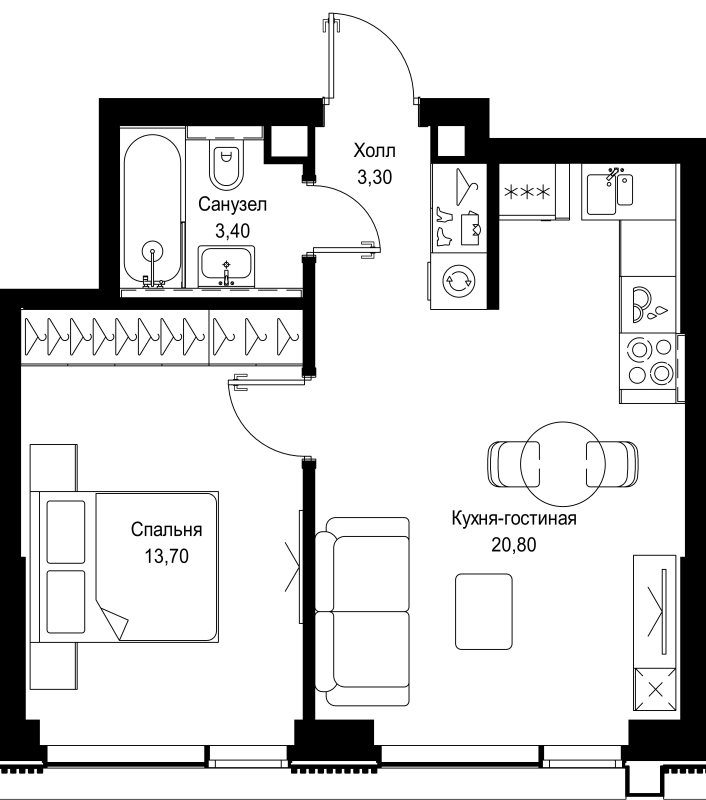 2 ккв (Евро) 41,2 м²