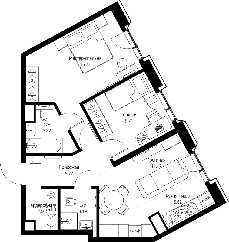 3 ккв (Евро) 58,6 м²