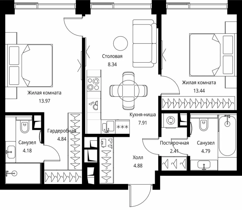 3 ккв (Евро) 64,8 м²