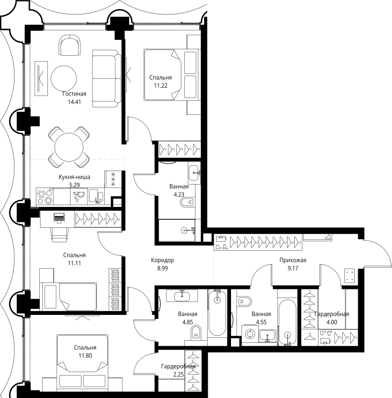 4 ккв (Евро) 91,9 м²