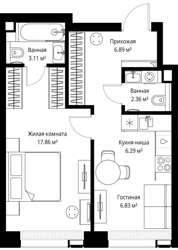 1 ккв 43,3 м²