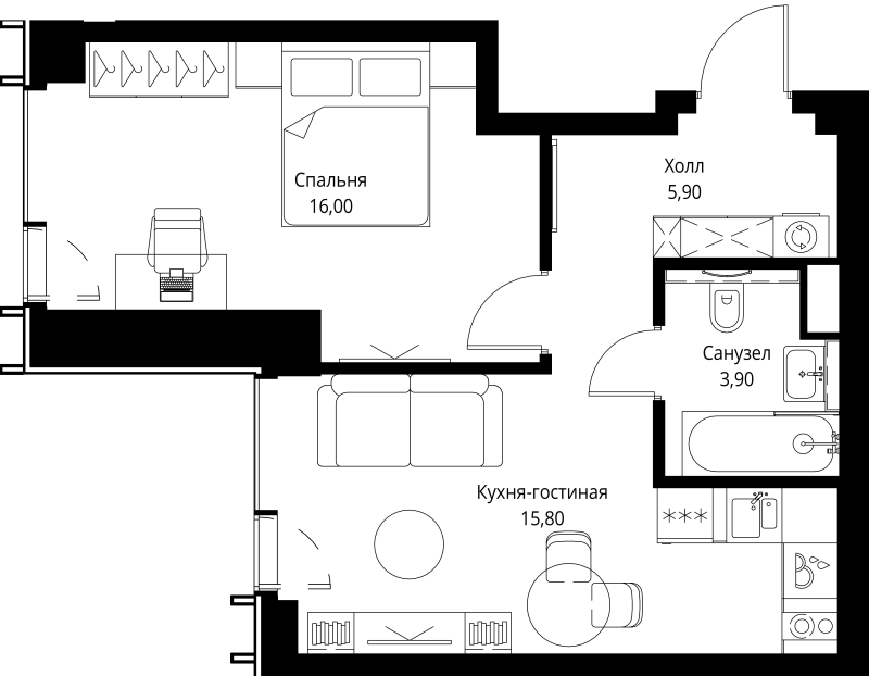 2 ккв (Евро) 42,5 м²
