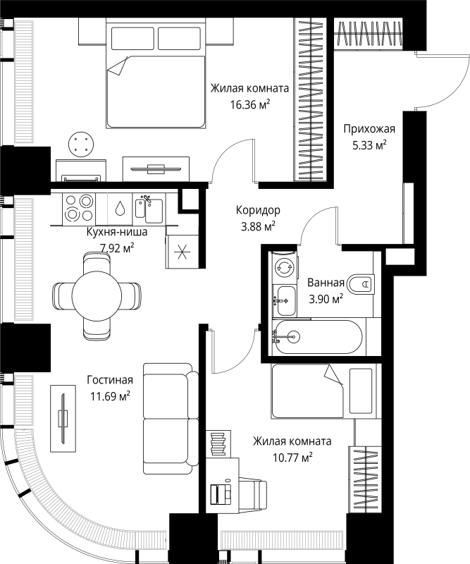 3 ккв (Евро) 59,9 м²