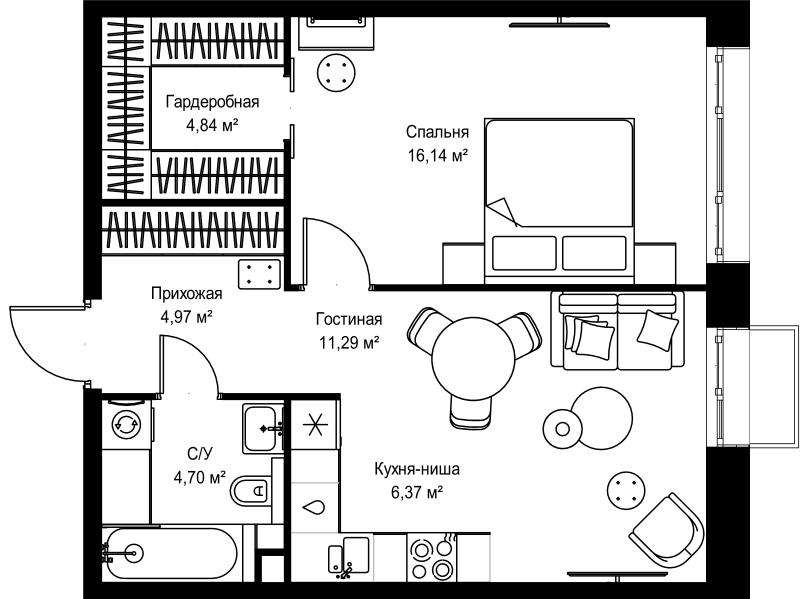 2 ккв (Евро) 48,3 м²
