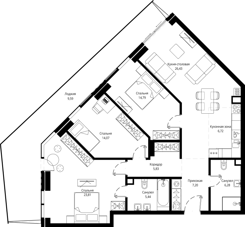 4 ккв (Евро) 121,6 м²