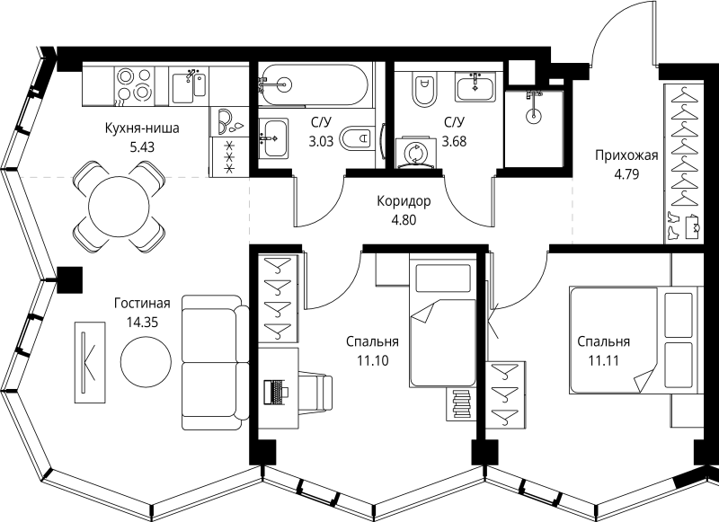 3 ккв (Евро) 58,3 м²