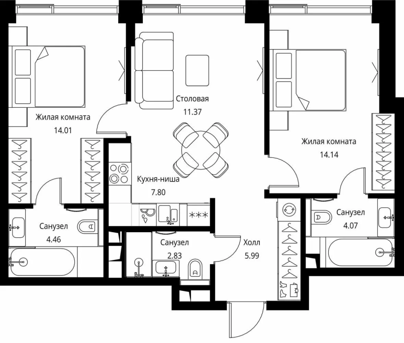 3 ккв (Евро) 64,7 м²