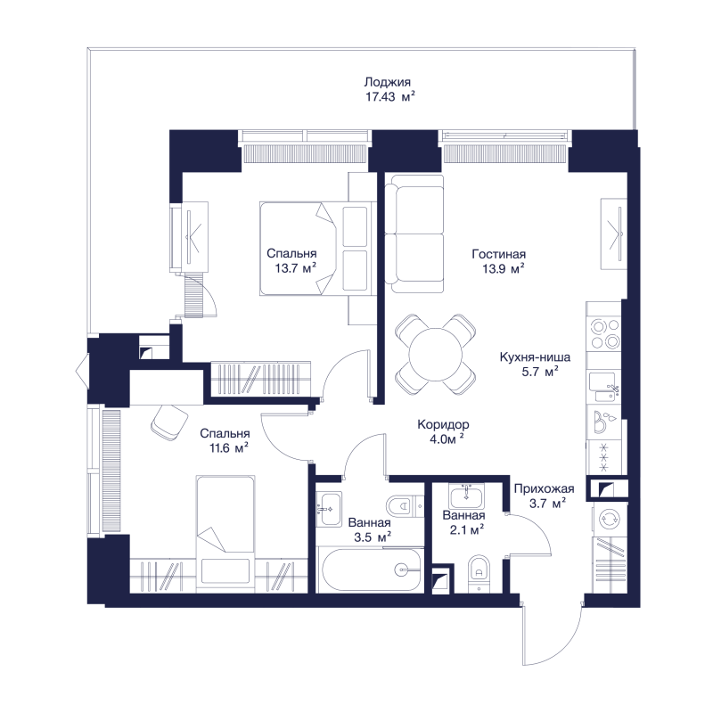 3 ккв (Евро) 66,3 м²