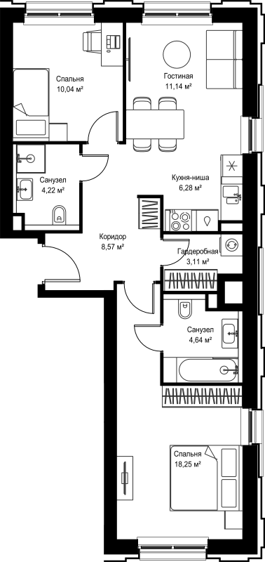 3 ккв (Евро) 66,3 м²
