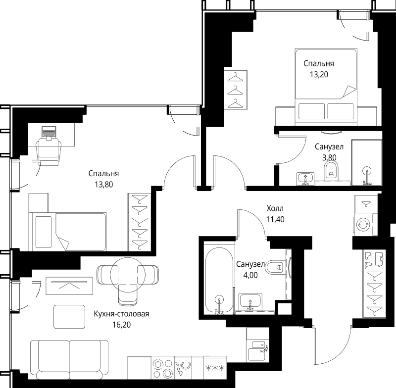 3 ккв (Евро) 62,4 м²