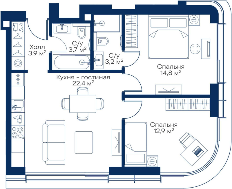 3 ккв (Евро) 59,7 м²